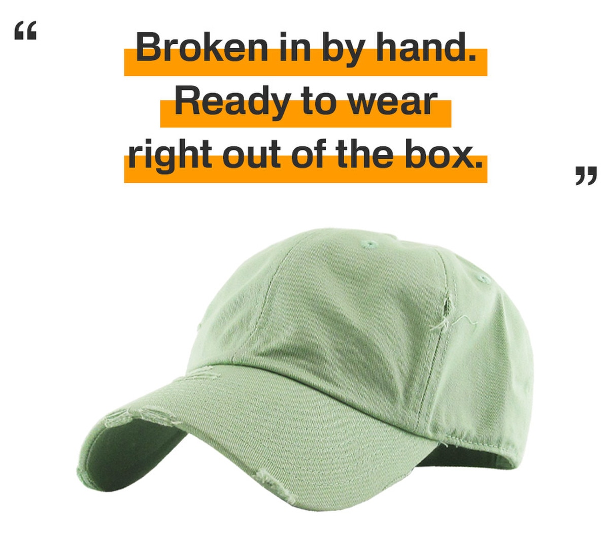 Sage Green Distressed Vintage Baseball Cap Front Side View
